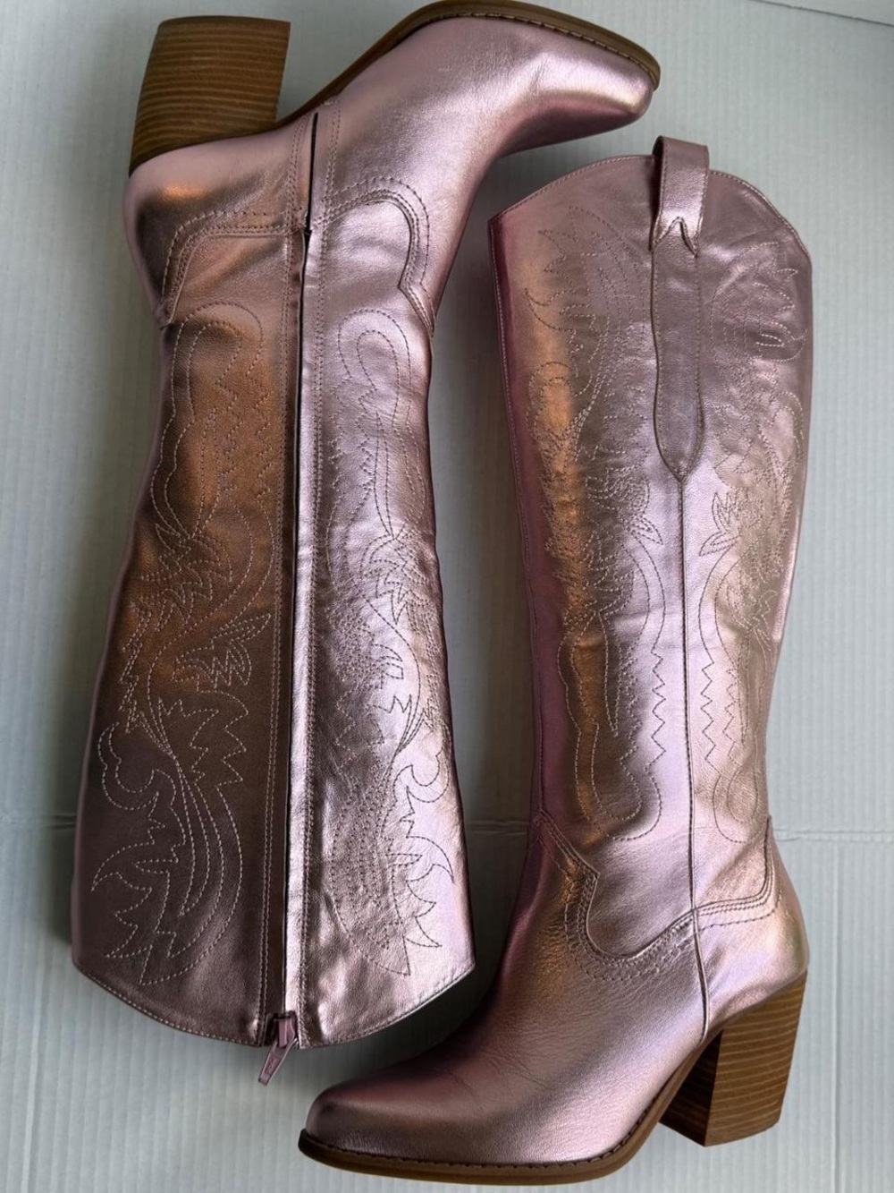 Gianni Bini Metallic Pink Western Knee-High Boots